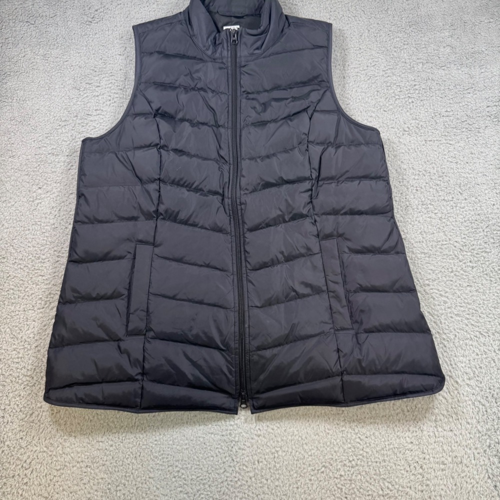 J Jill Womens Black Down Puffer Vest Petite Large‎ Full Zip Lightweight